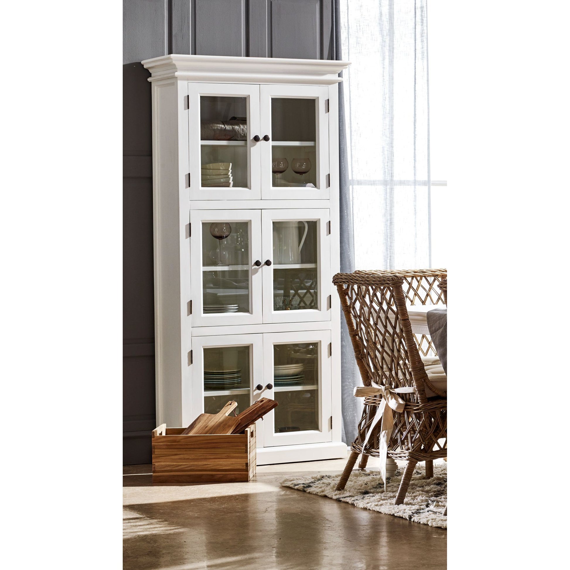 NovaSolo Halifax 35" Classic White Mahogany 3-Level Display Cabinet With 6 Glass Doors