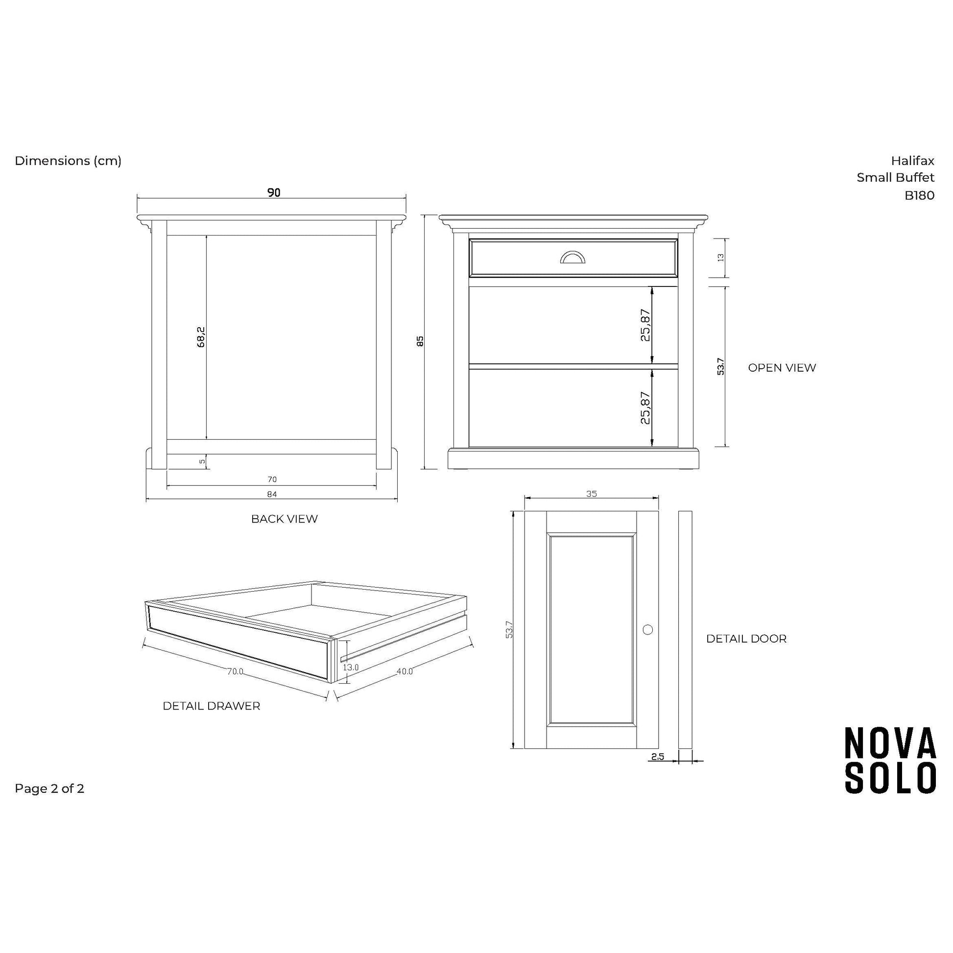 NovaSolo Halifax 35" Classic White Mahogany Buffet With 2 Doors & 1 Drawer