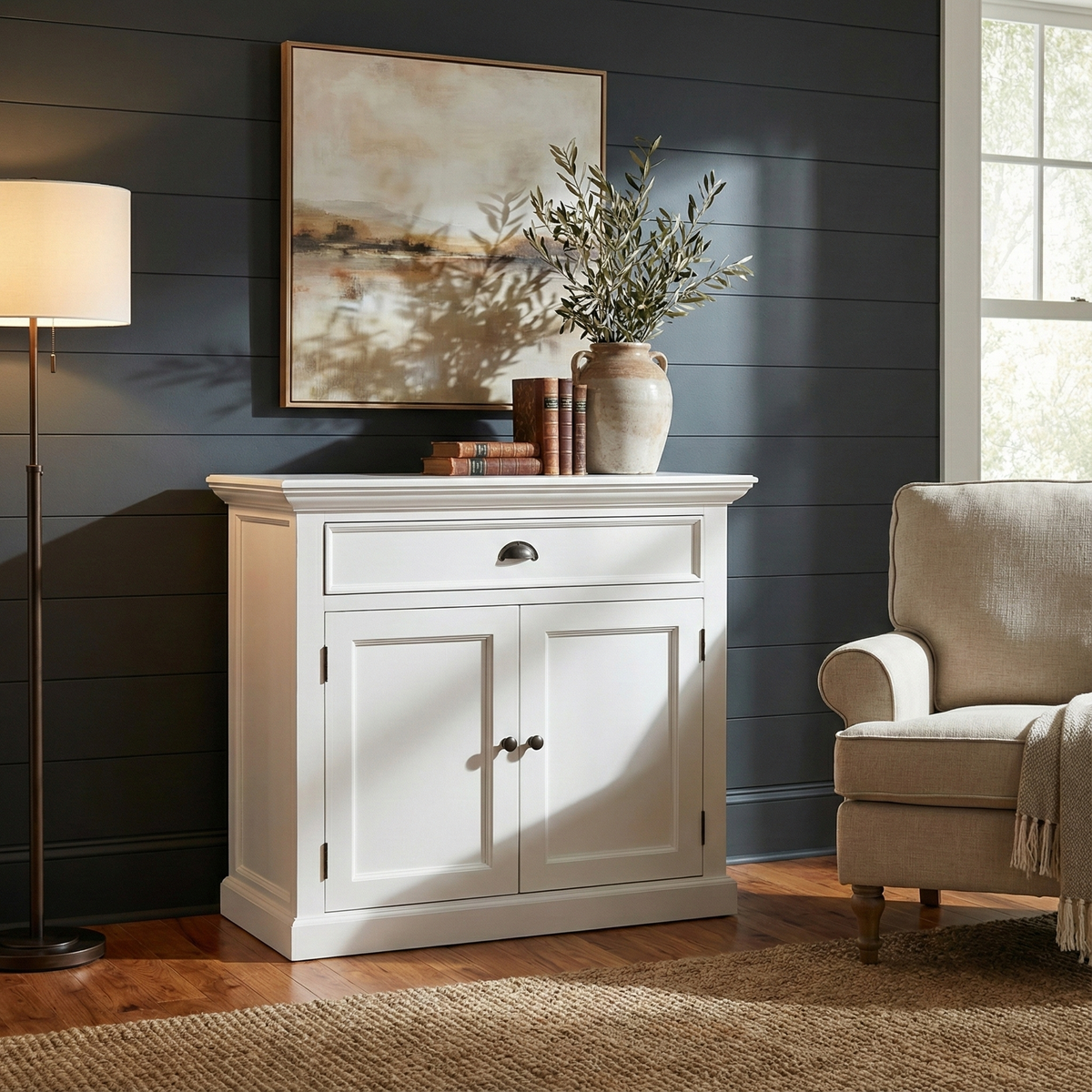 NovaSolo Halifax 35" Classic White Mahogany Buffet With 2 Doors & 1 Drawer