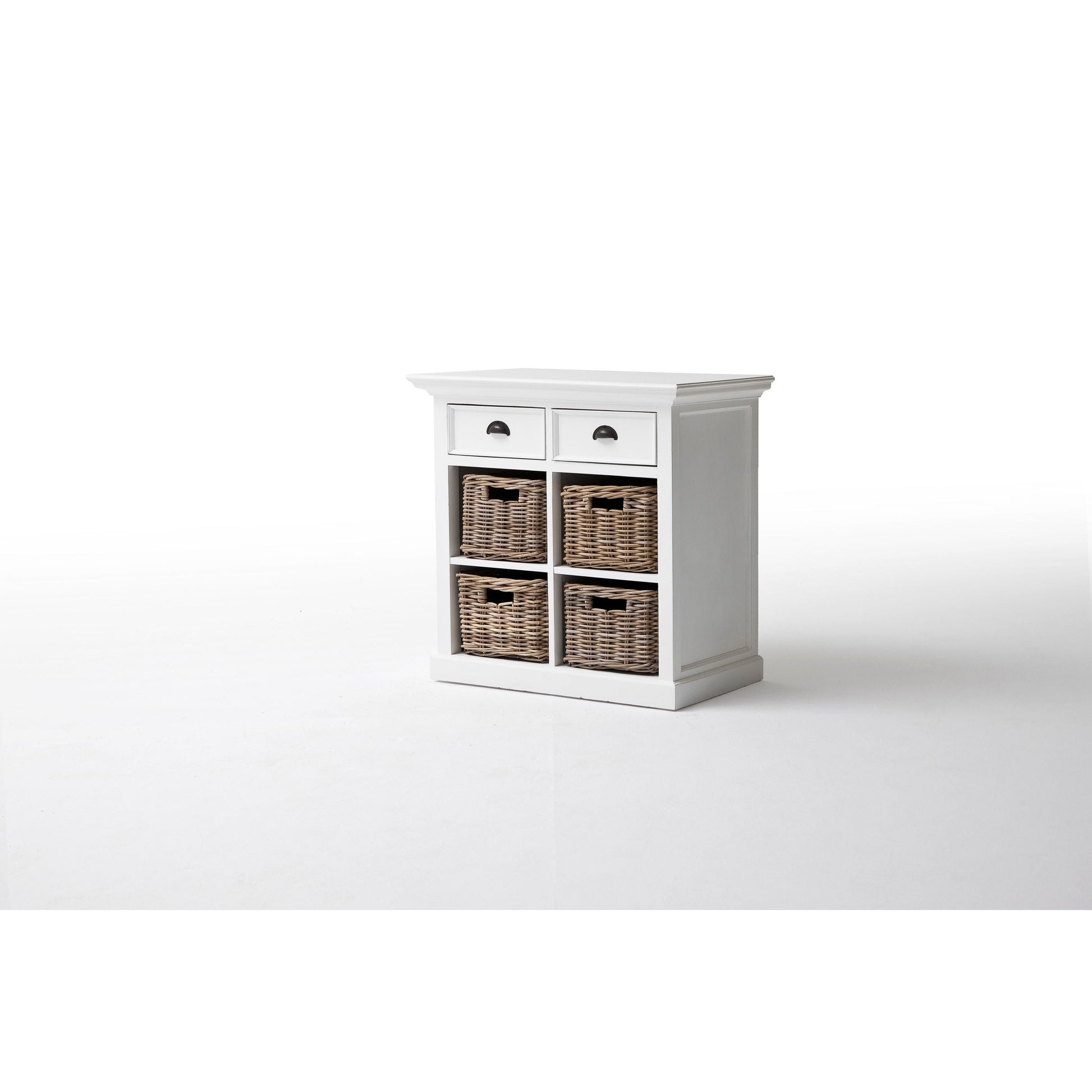 NovaSolo Halifax 35" Classic White Mahogany Buffet With 2 Drawers & 4 Rattan Baskets