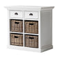 NovaSolo Halifax 35" Classic White Mahogany Buffet With 2 Drawers & 4 Rattan Baskets