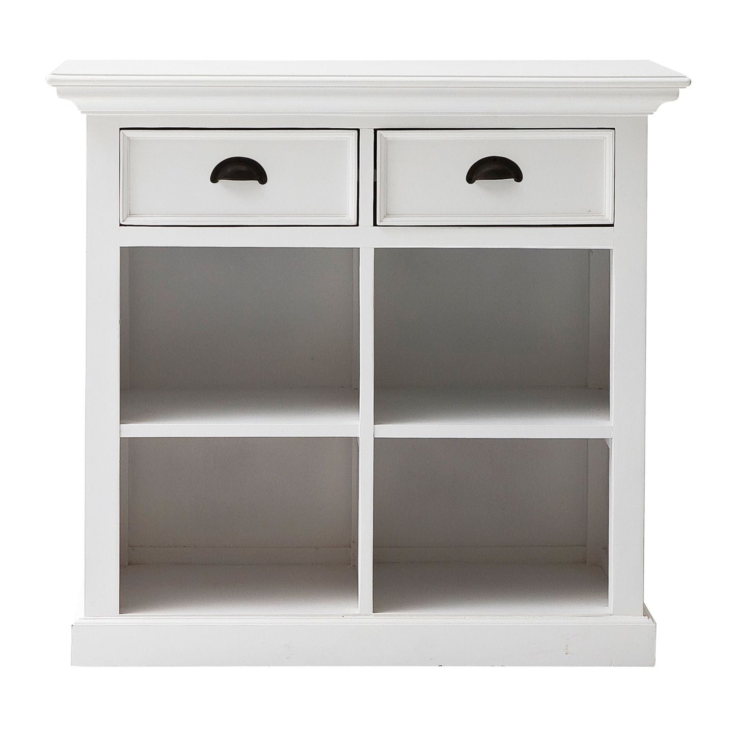 NovaSolo Halifax 35" Classic White Mahogany Buffet With 2 Drawers & 4 Rattan Baskets