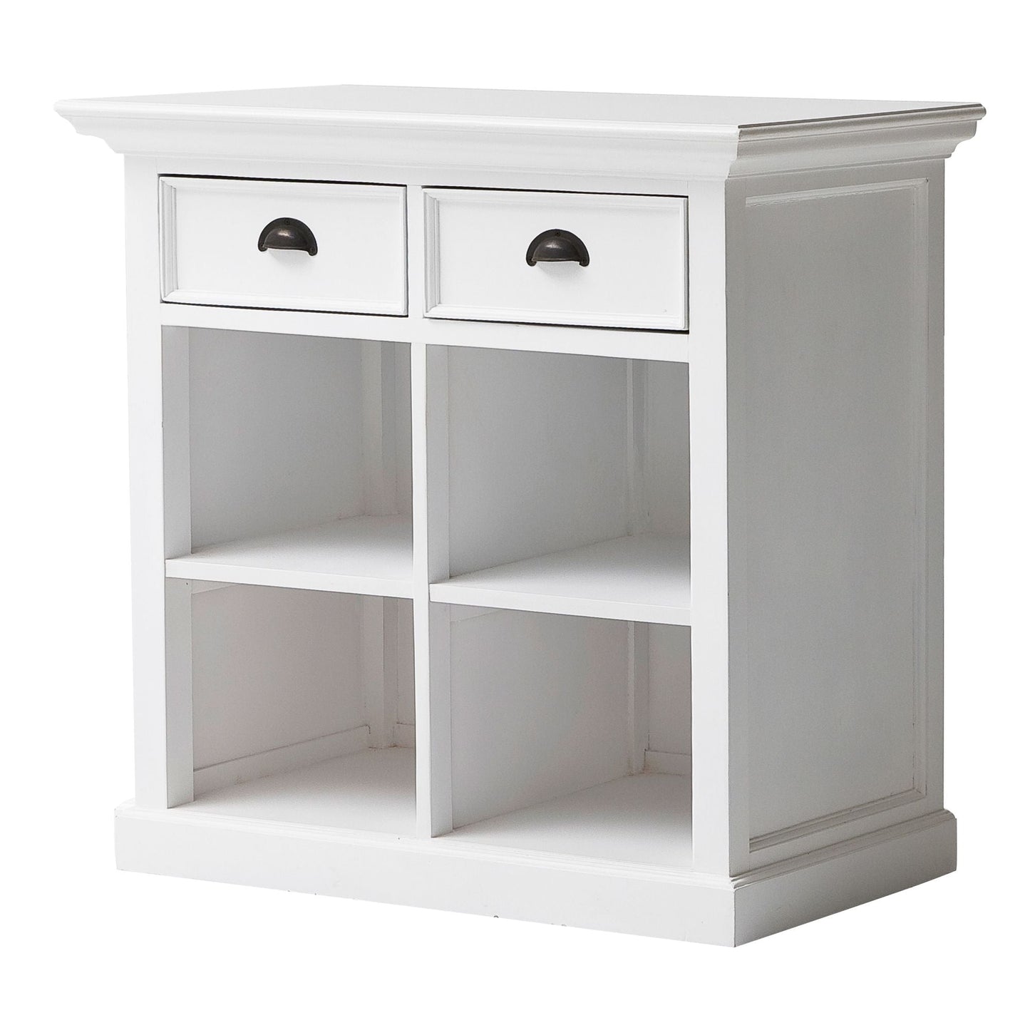 NovaSolo Halifax 35" Classic White Mahogany Buffet With 2 Drawers & 4 Rattan Baskets