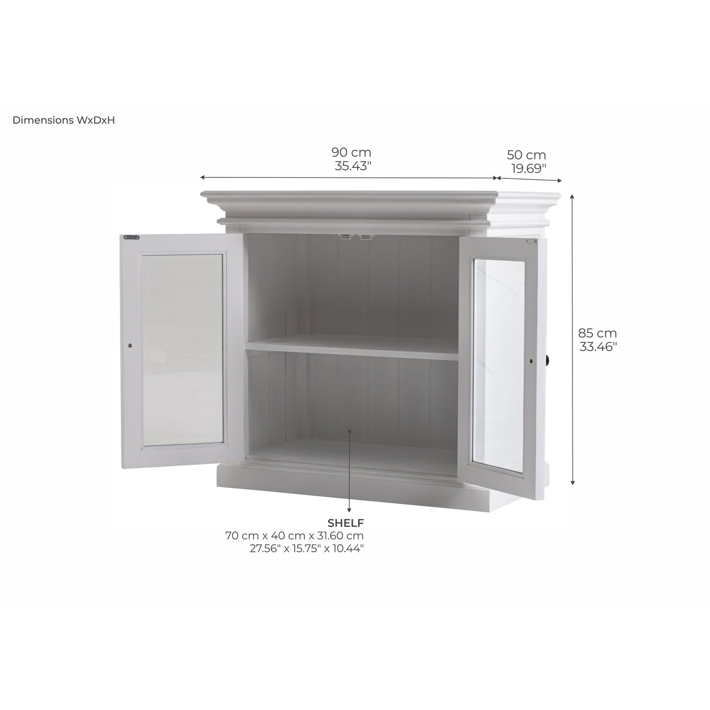 NovaSolo Halifax 35" Classic White Mahogany Display Buffet With 2 Glass Doors