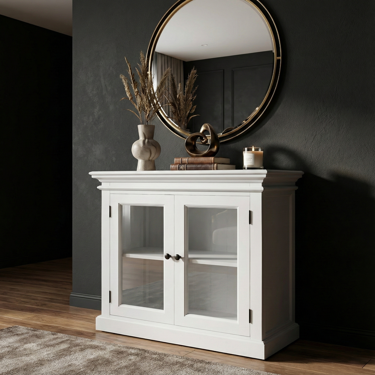 NovaSolo Halifax 35" Classic White Mahogany Display Buffet With 2 Glass Doors