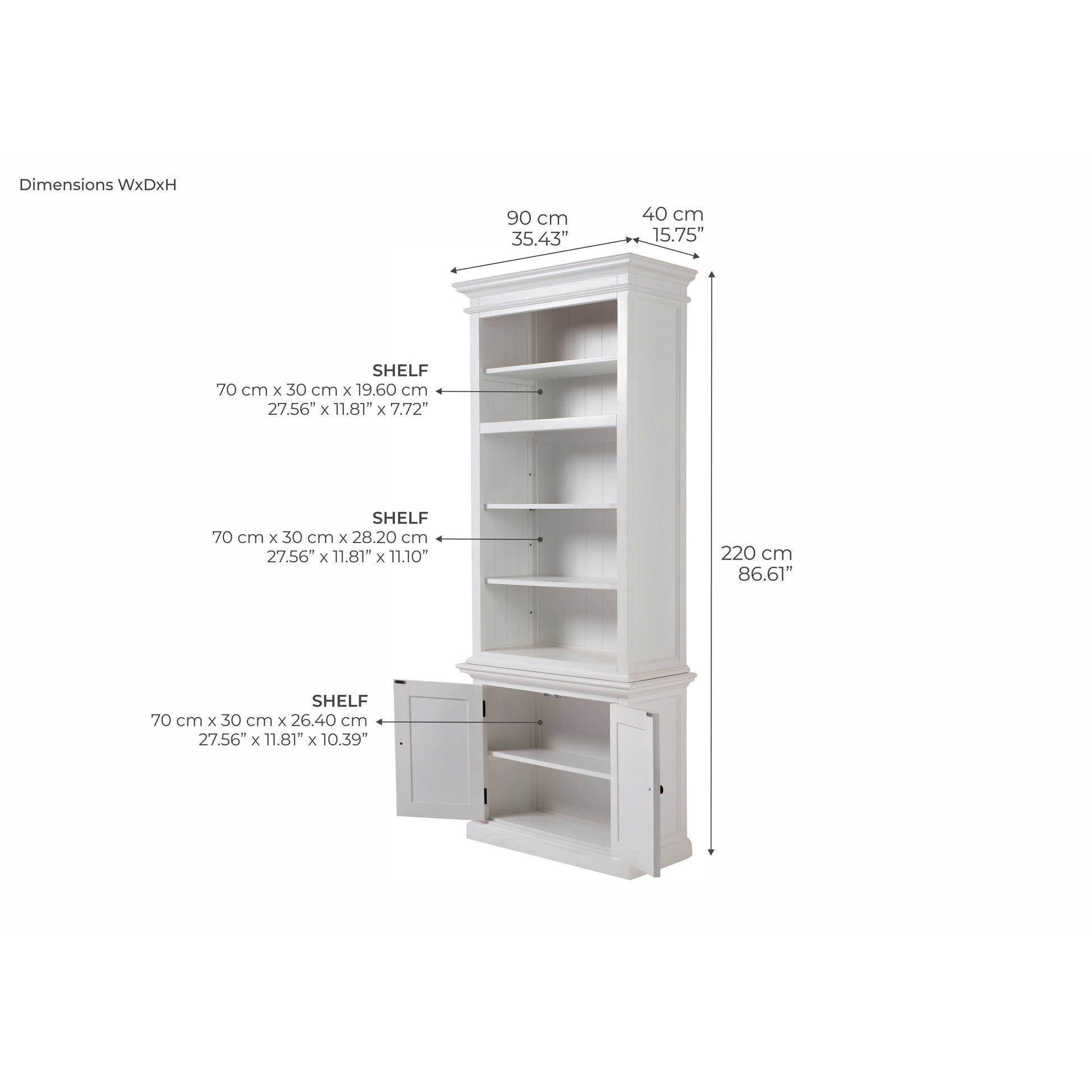 NovaSolo Halifax 35" Classic White Mahogany Single-Bay Hutch Cabinet With 2 Doors & 5 Shelves