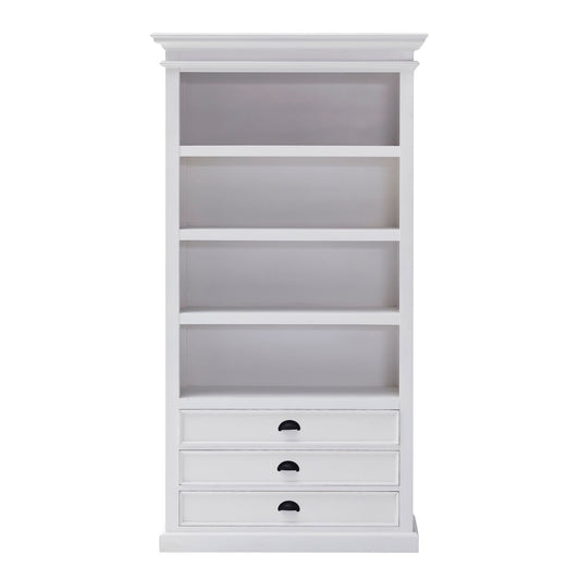 NovaSolo Halifax 39" Classic White Mahogany Book Cabinet With 3 Large Drawers