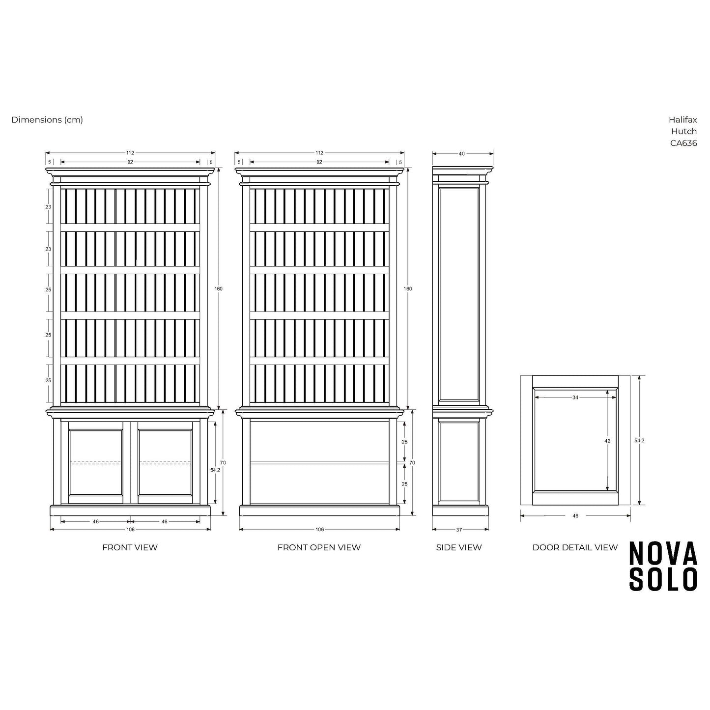 NovaSolo Halifax 44" Classic White Mahogany Hutch Cabinet With 2 Doors