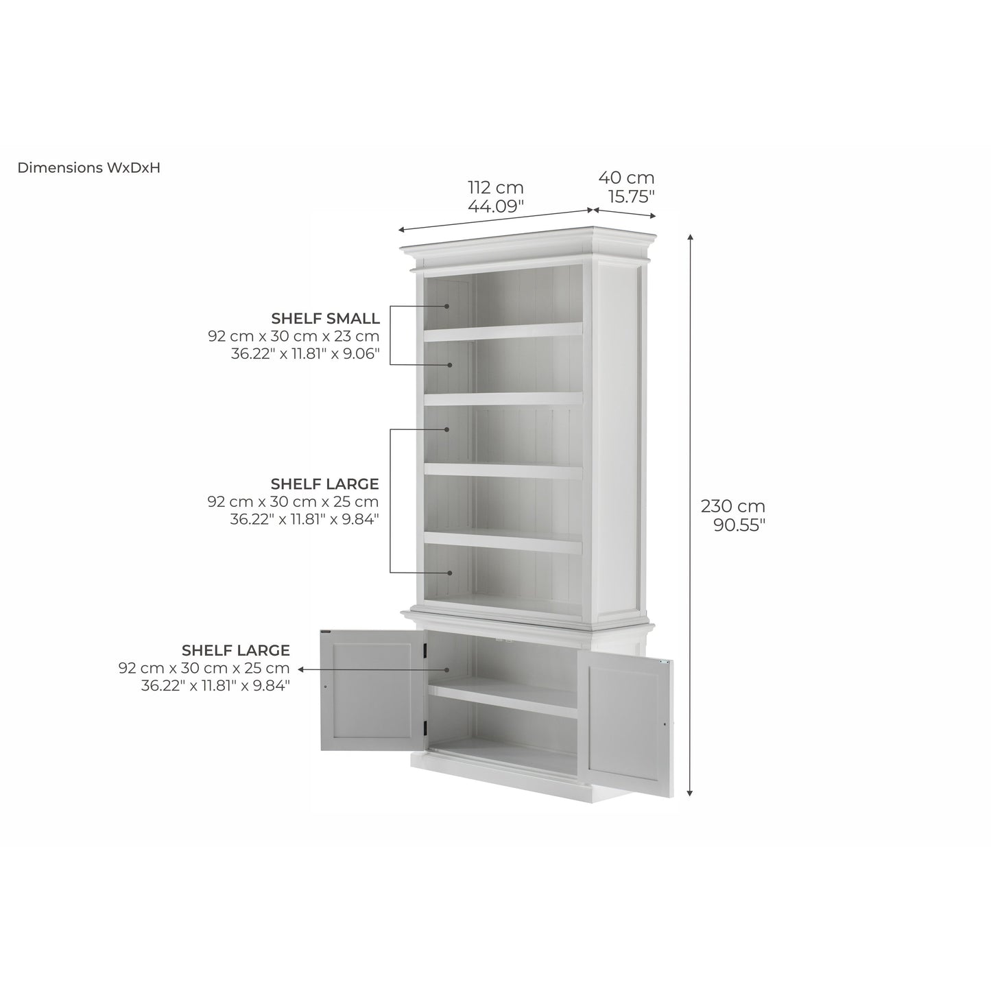 NovaSolo Halifax 44" Classic White Mahogany Hutch Cabinet With 2 Doors