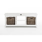 NovaSolo Halifax 47" Classic White Mahogany Bench With 2 Rattan Baskets