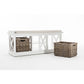 NovaSolo Halifax 47" Classic White Mahogany Bench With 2 Rattan Baskets