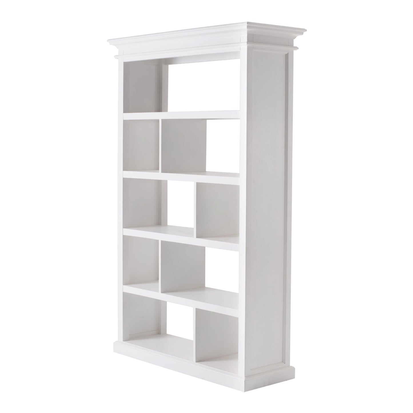 NovaSolo Halifax 47" Classic White Mahogany Shelving With 9 Shelves & 4 Rattan Baskets