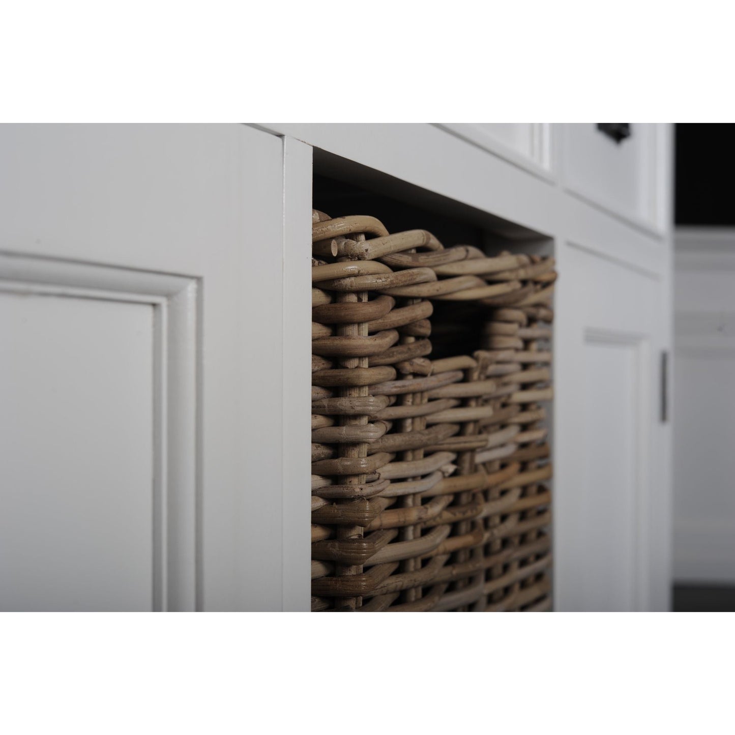 NovaSolo Halifax 49" Classic White Mahogany Buffet With 3 Drawers & 2 Rattan Baskets