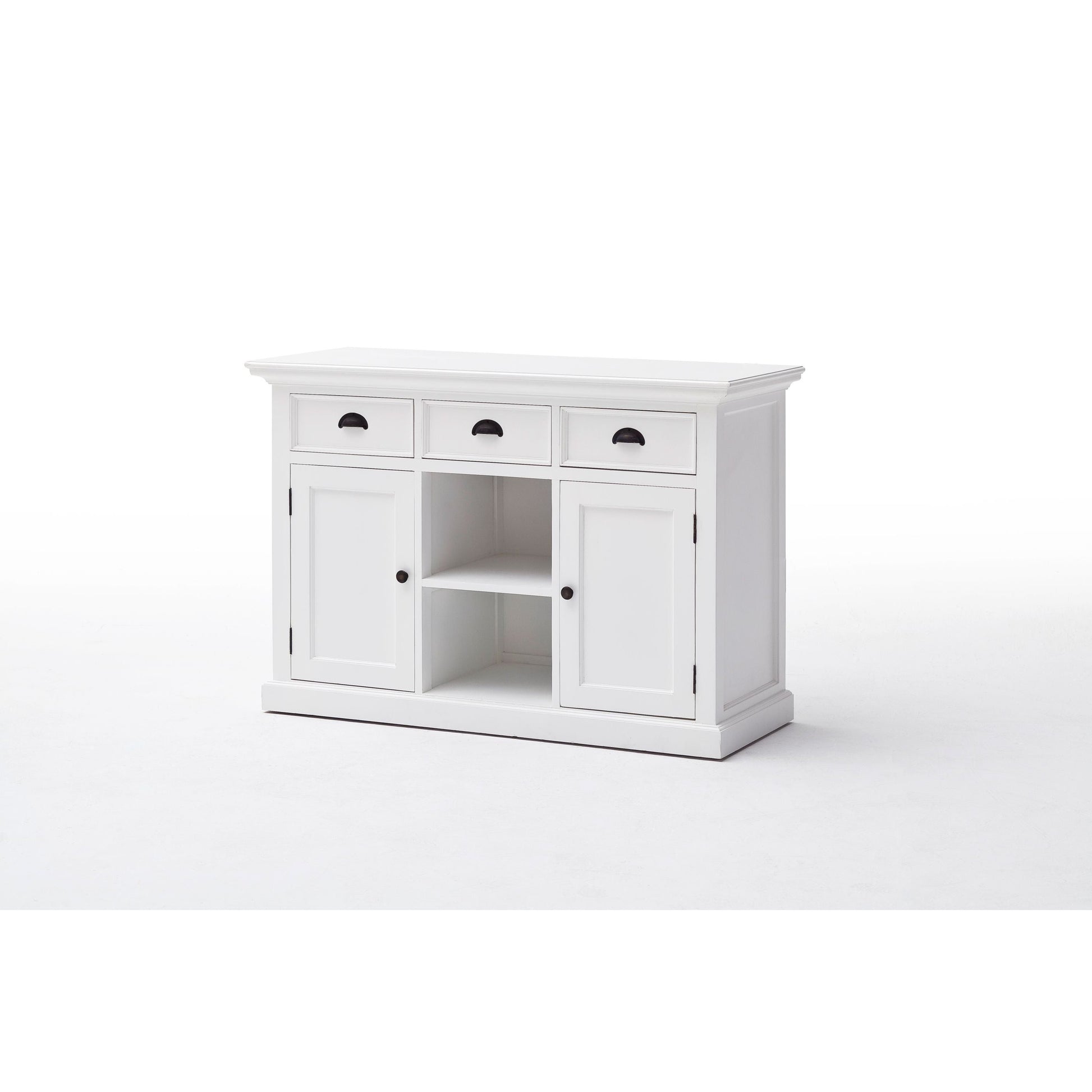 NovaSolo Halifax 49" Classic White Mahogany Buffet With 3 Drawers & 2 Rattan Baskets