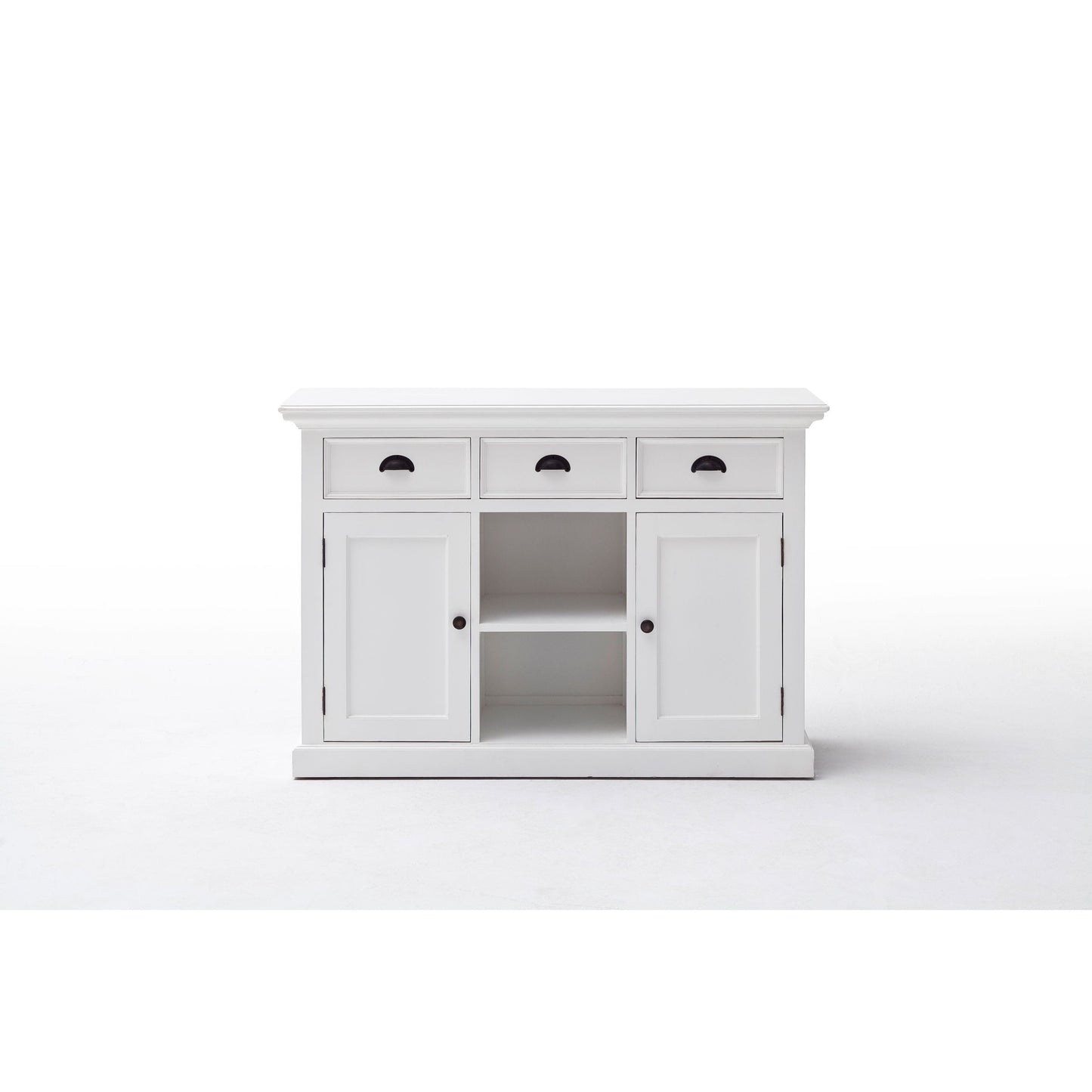 NovaSolo Halifax 49" Classic White Mahogany Buffet With 3 Drawers & 2 Rattan Baskets