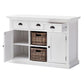 NovaSolo Halifax 49" Classic White Mahogany Buffet With 3 Drawers & 2 Rattan Baskets