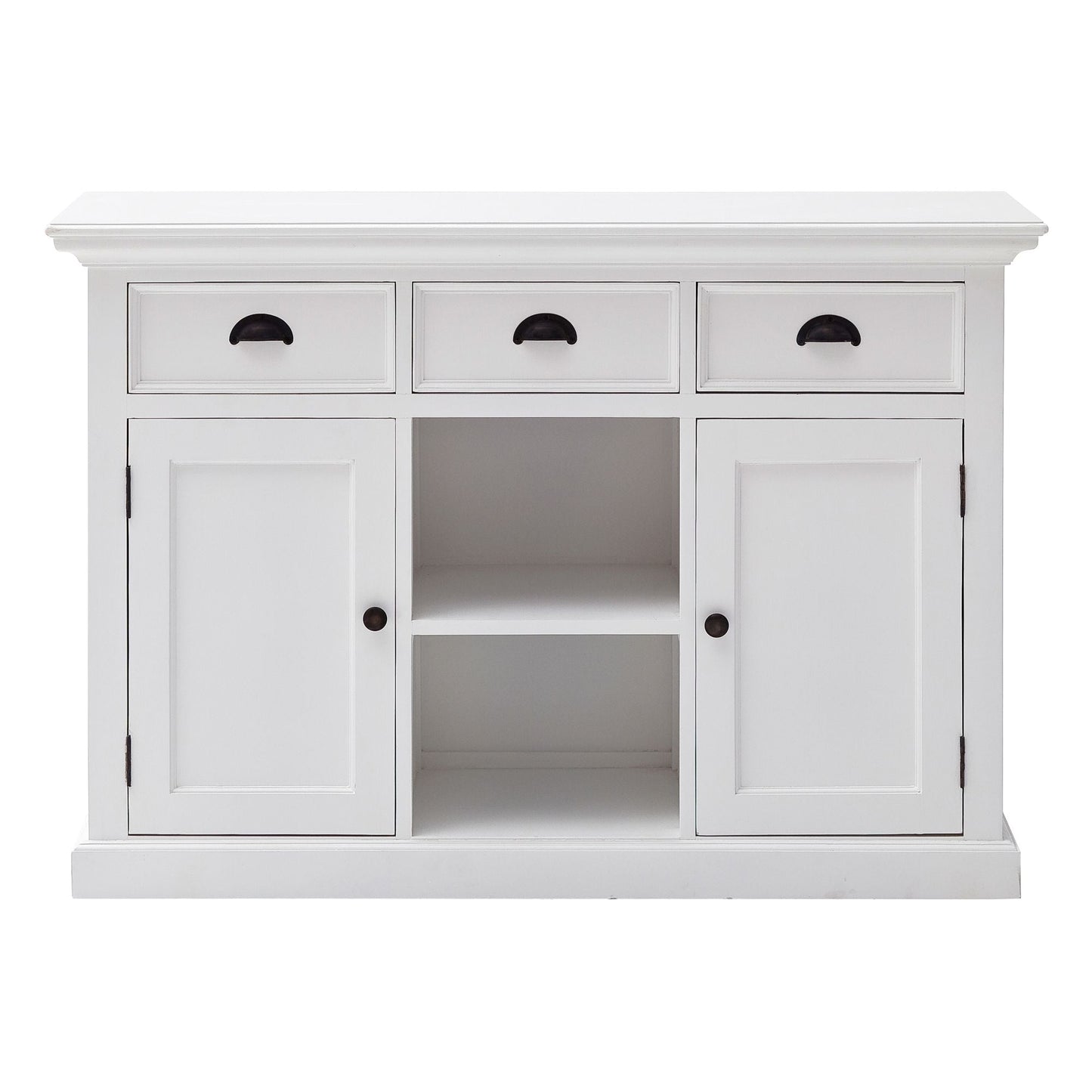 NovaSolo Halifax 49" Classic White Mahogany Buffet With 3 Drawers & 2 Rattan Baskets