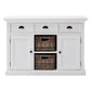 NovaSolo Halifax 49" Classic White Mahogany Buffet With 3 Drawers & 2 Rattan Baskets