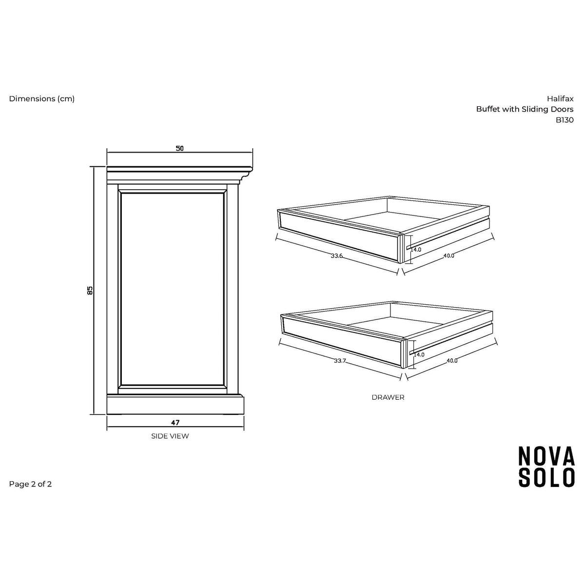 NovaSolo Halifax 49" Classic White Mahogany Buffet With 3 Drawers & 2 Sliding Doors