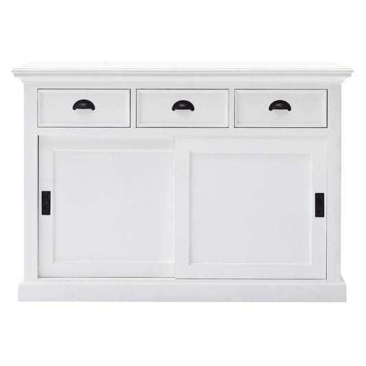 NovaSolo Halifax 49" Classic White Mahogany Buffet With 3 Drawers & 2 Sliding Doors