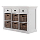 NovaSolo Halifax 49" Classic White Mahogany Buffet With 3 Drawers & 6 Rattan Baskets