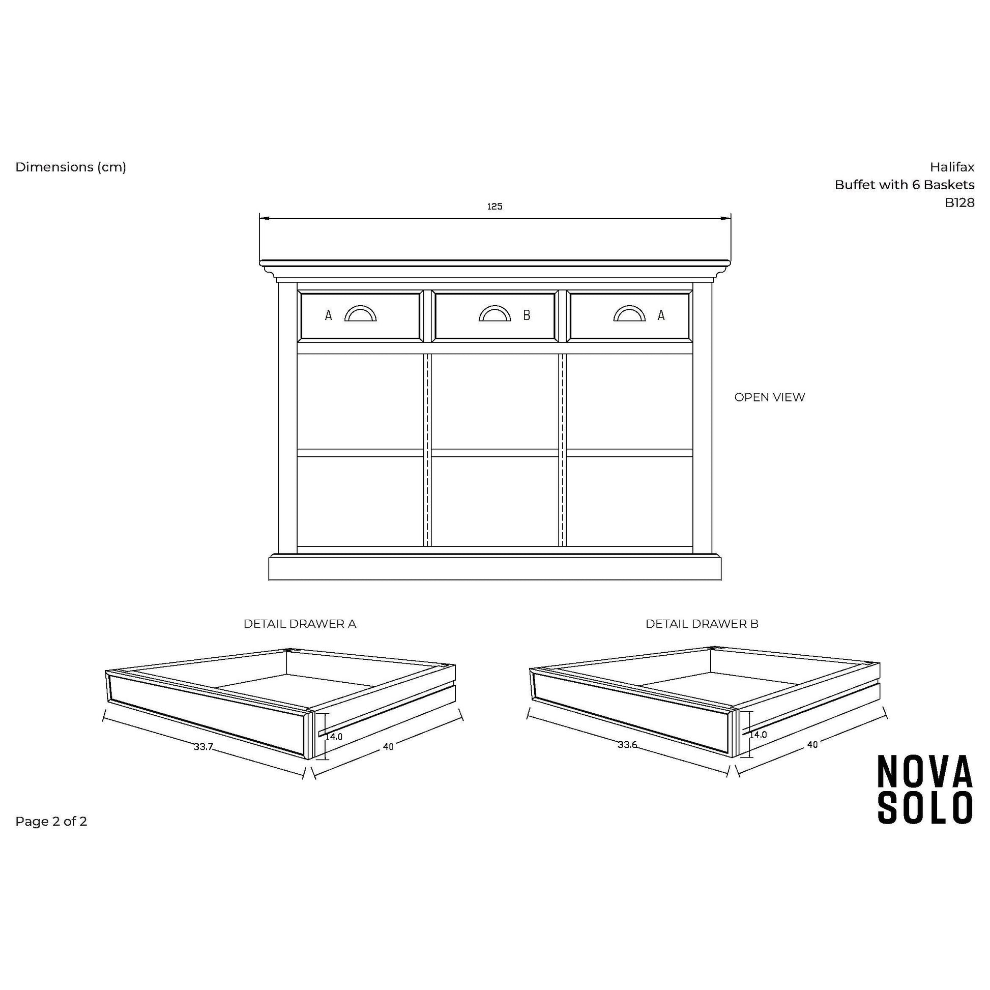 NovaSolo Halifax 49" Classic White Mahogany Buffet With 3 Drawers & 6 Rattan Baskets