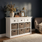 NovaSolo Halifax 49" Classic White Mahogany Buffet With 3 Drawers & 6 Rattan Baskets