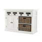 NovaSolo Halifax 49" Classic White Mahogany Kitchen Buffet With 4 Drawers & 2 Rattan Baskets