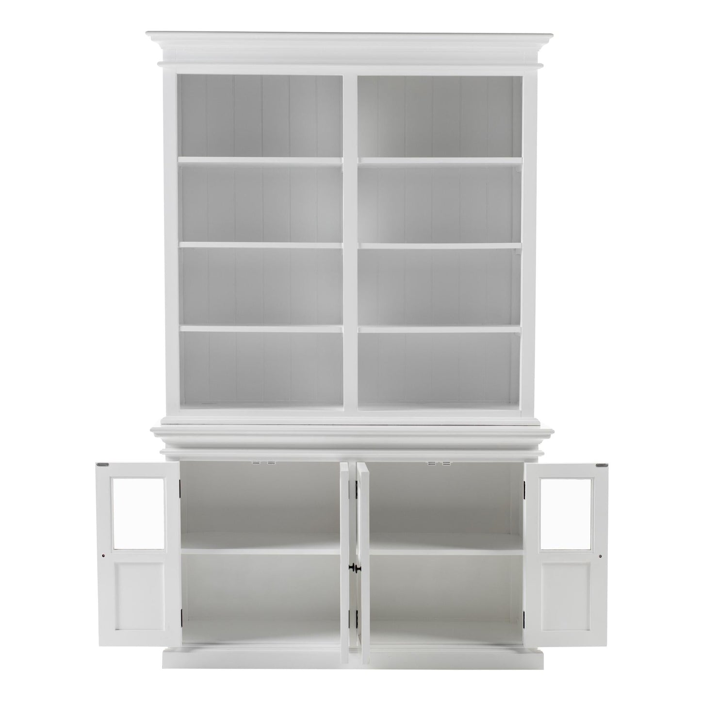 NovaSolo Halifax 57" Classic White Hutch Cabinet Unit With 4 Bevelled Glass Doors