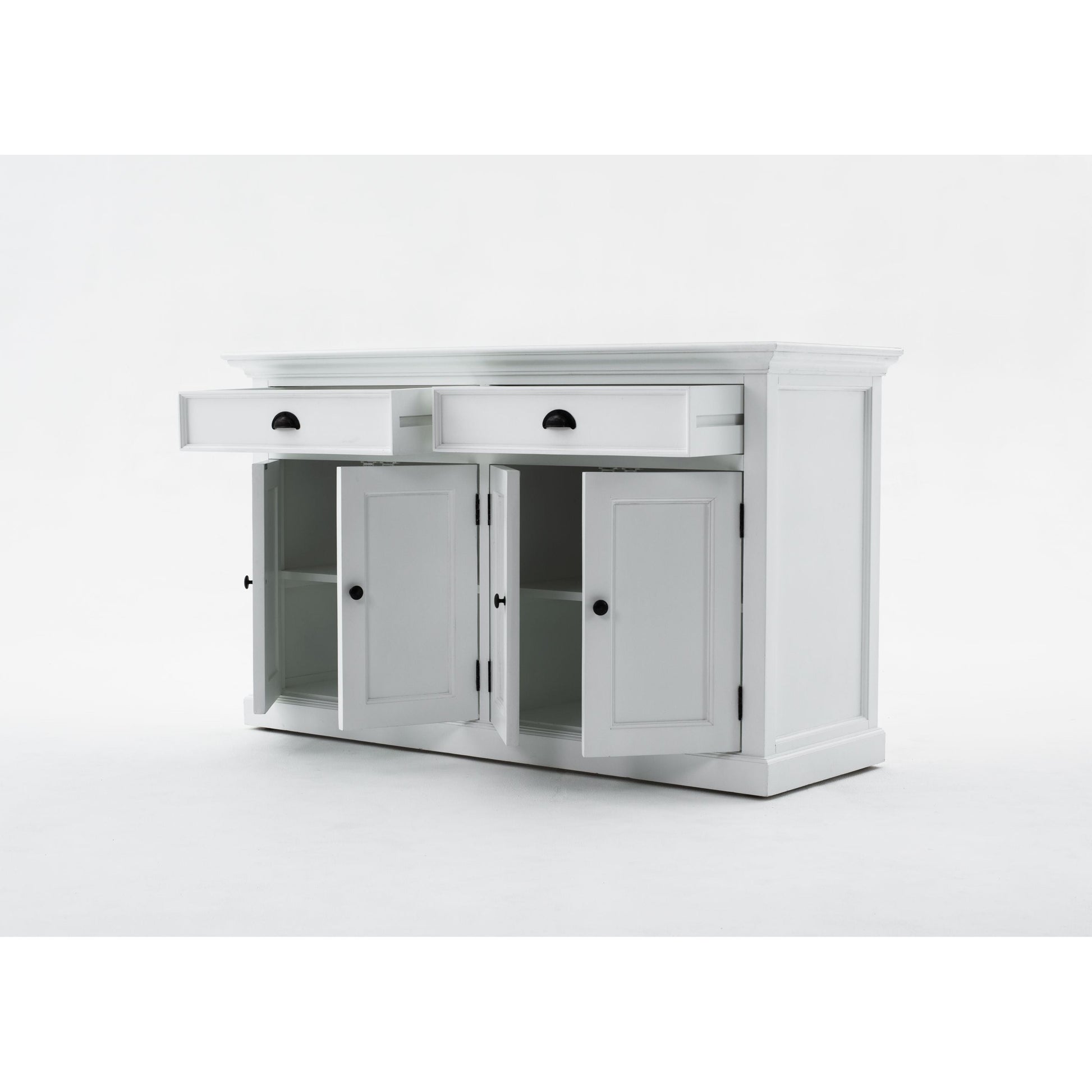 NovaSolo Halifax 57" Classic White Mahogany Buffet Hutch Cabinet With 4 Doors & 2 Adjustable Shelves