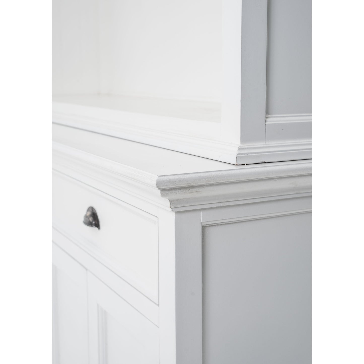 NovaSolo Halifax 57" Classic White Mahogany Buffet Hutch Cabinet With 4 Doors & 2 Adjustable Shelves