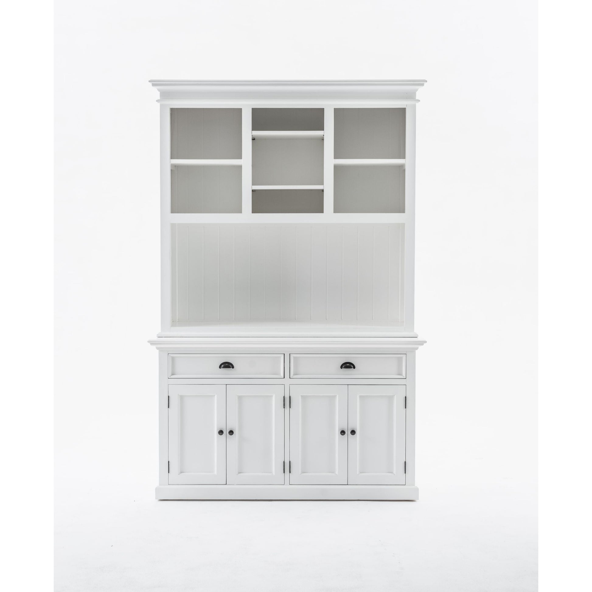 NovaSolo Halifax 57" Classic White Mahogany Buffet Hutch Cabinet With 4 Doors & 2 Adjustable Shelves