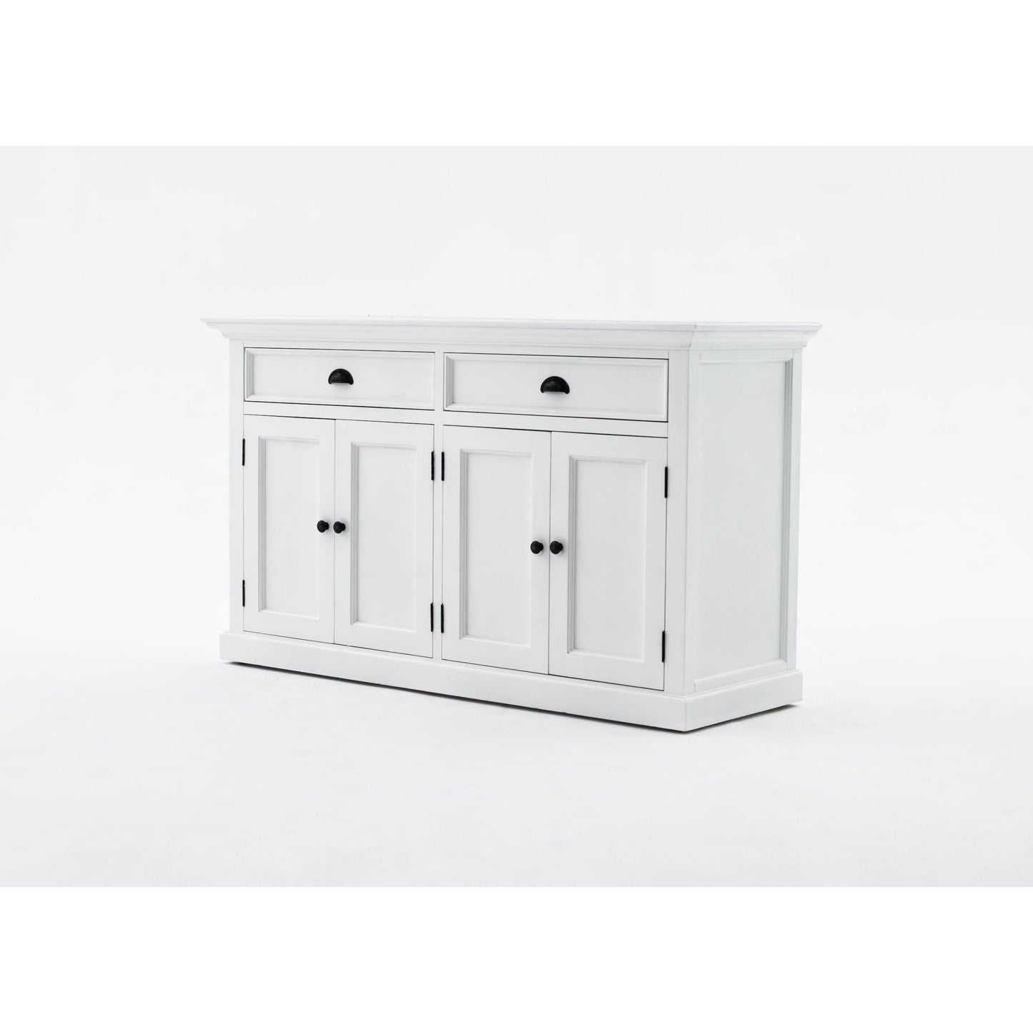 NovaSolo Halifax 57" Classic White Mahogany Buffet Hutch Cabinet With 4 Doors & 2 Adjustable Shelves