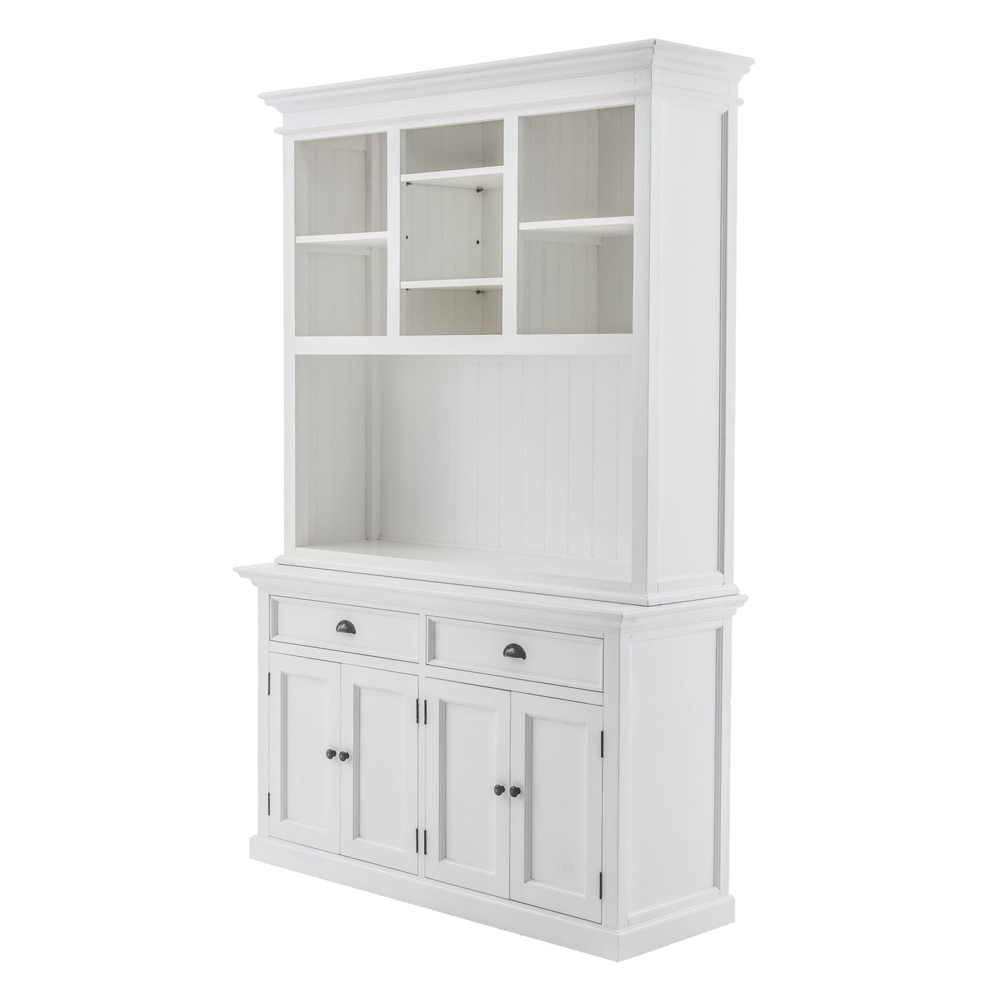 NovaSolo Halifax 57" Classic White Mahogany Buffet Hutch Cabinet With 4 Doors & 2 Adjustable Shelves