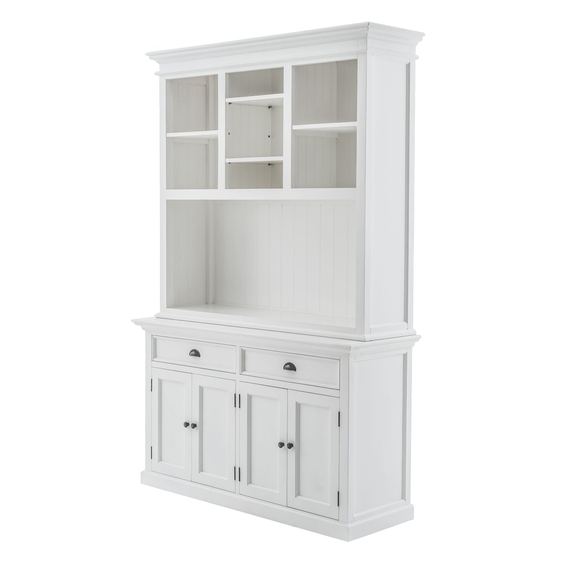 NovaSolo Halifax 57" Classic White Mahogany Buffet Hutch Cabinet With 4 Doors & 2 Adjustable Shelves