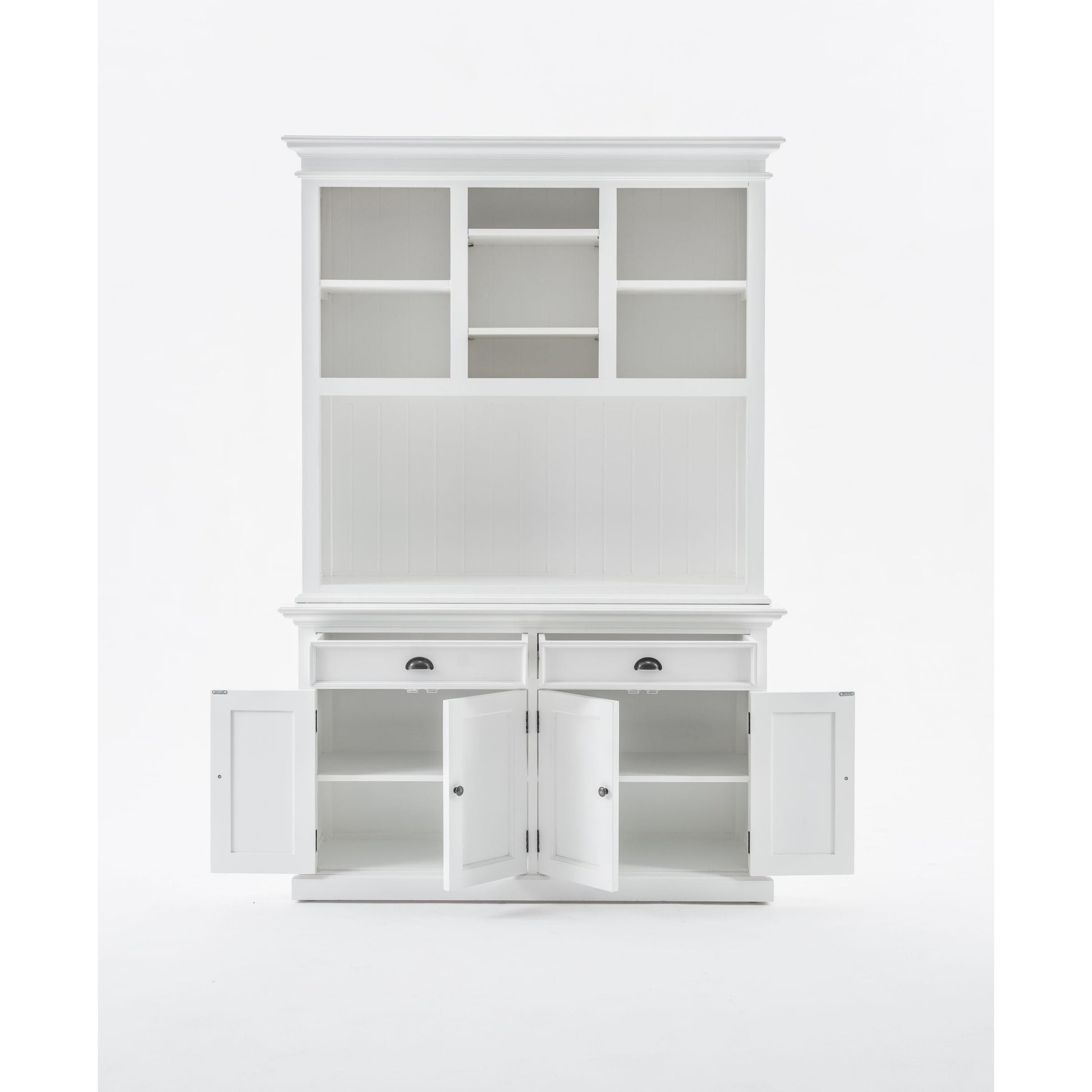NovaSolo Halifax 57" Classic White Mahogany Buffet Hutch Cabinet With 4 Doors & 2 Adjustable Shelves