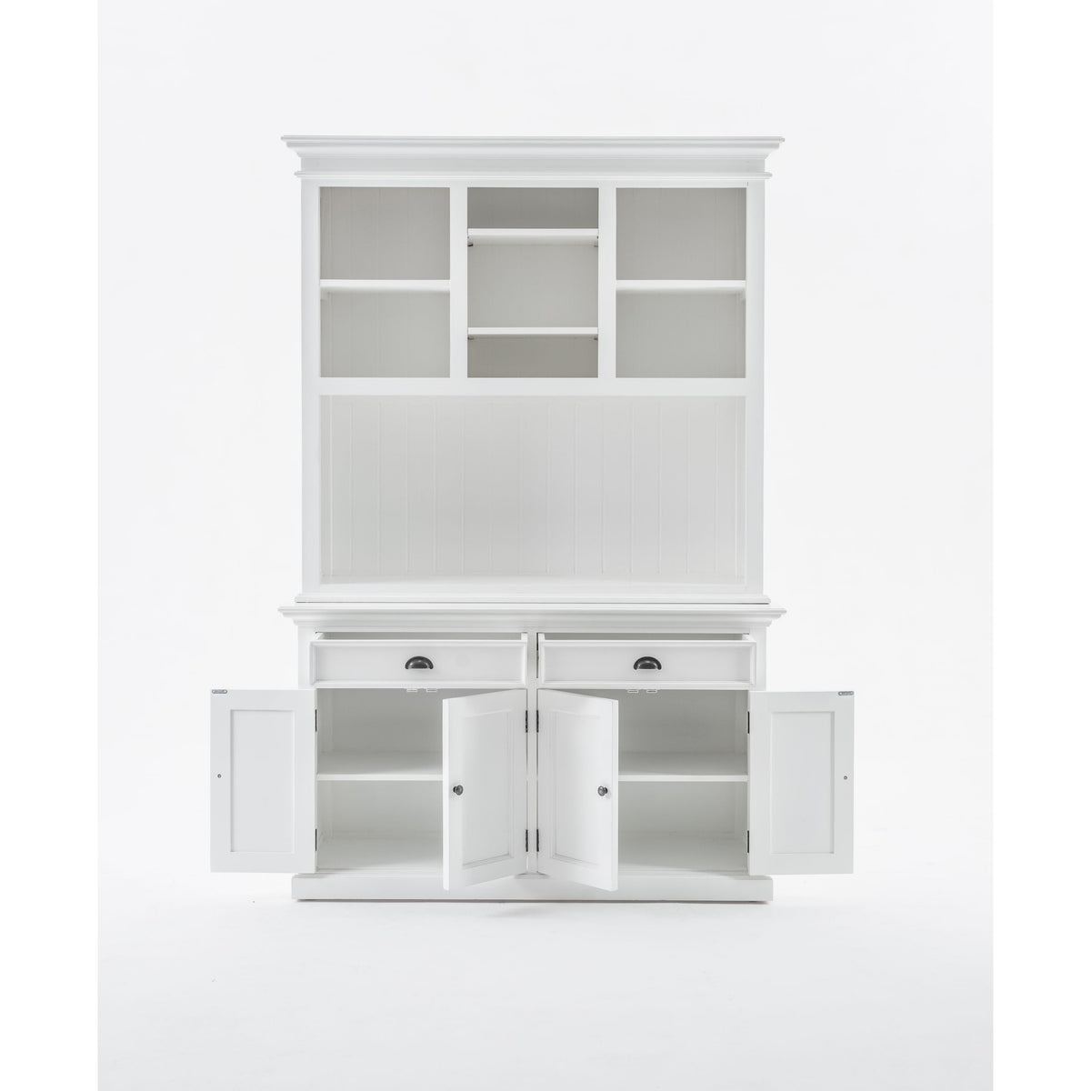 NovaSolo Halifax 57" Classic White Mahogany Buffet Hutch Cabinet With 4 Doors & 2 Adjustable Shelves