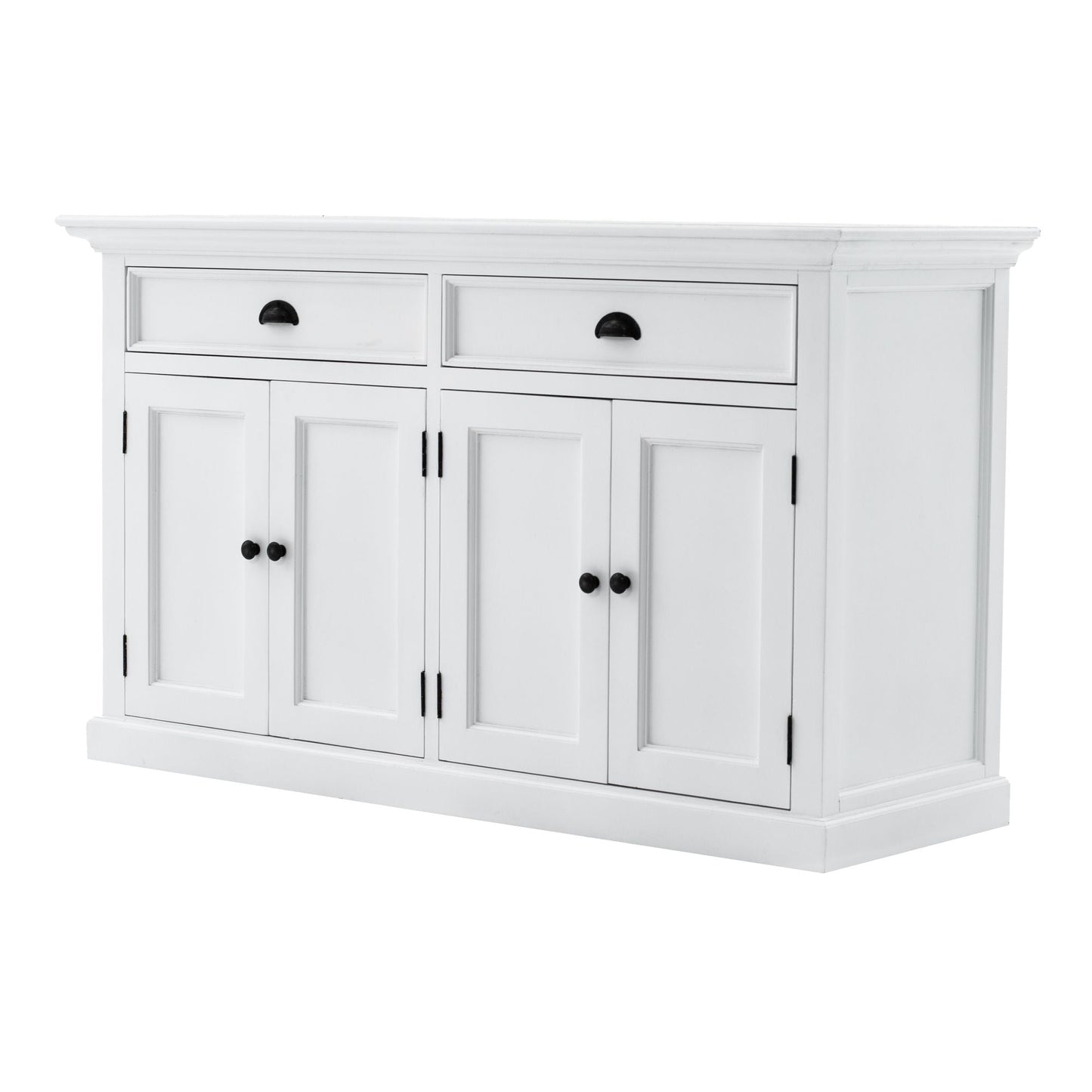 NovaSolo Halifax 57" Classic White Mahogany Buffet Hutch Cabinet With 4 Doors & 2 Adjustable Shelves