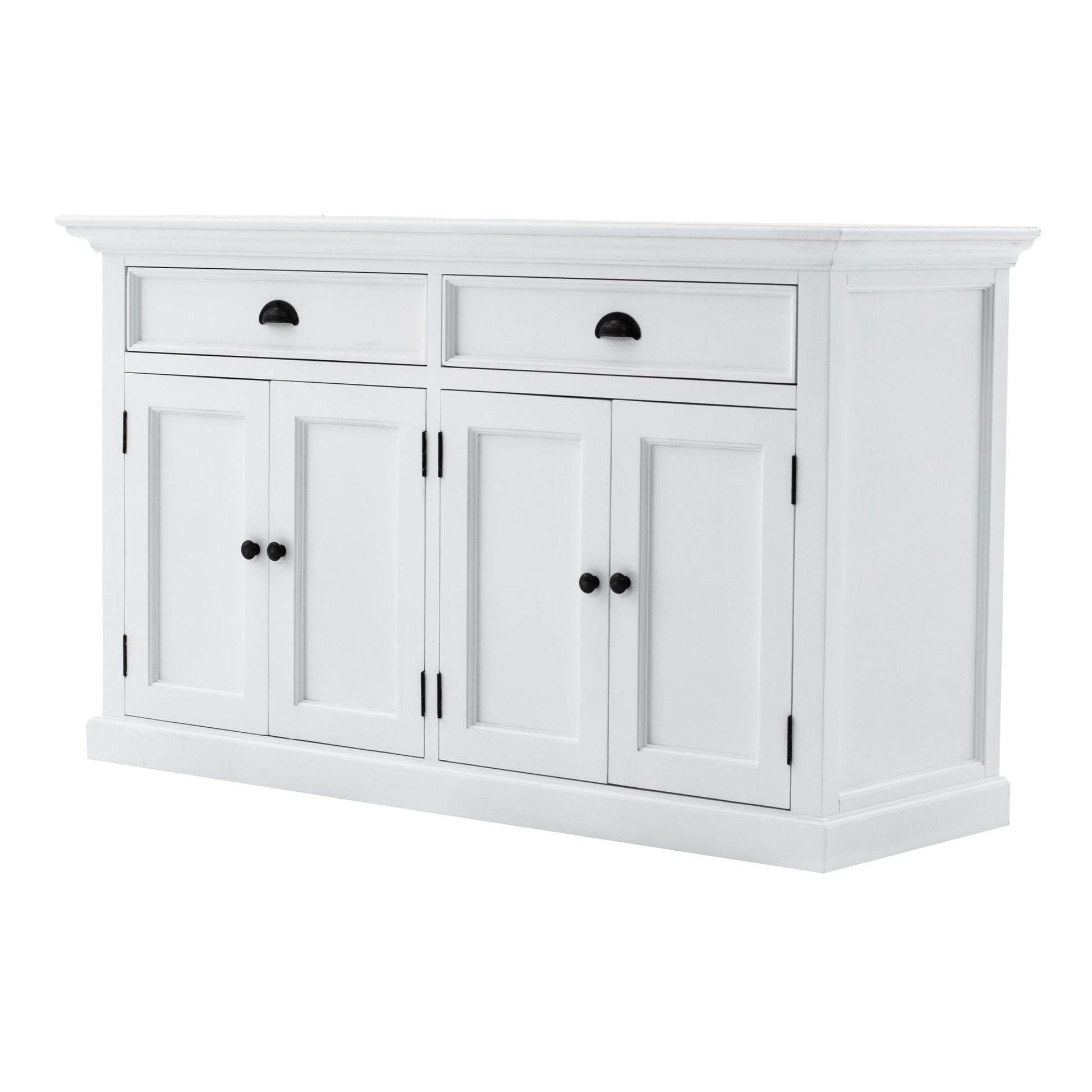 NovaSolo Halifax 57" Classic White Mahogany Buffet Hutch Cabinet With 4 Doors & 2 Adjustable Shelves