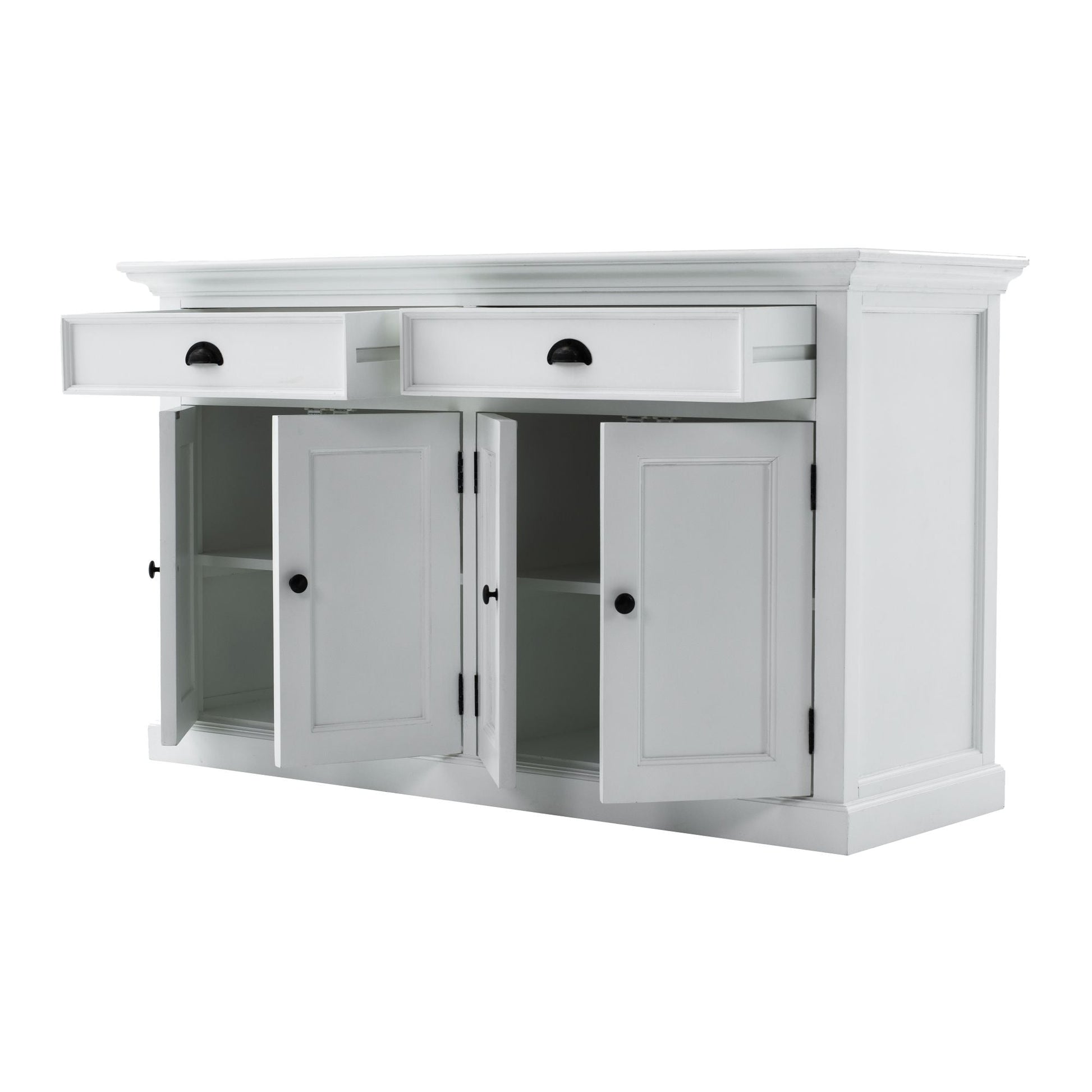 NovaSolo Halifax 57" Classic White Mahogany Buffet Hutch Cabinet With 4 Doors & 2 Adjustable Shelves