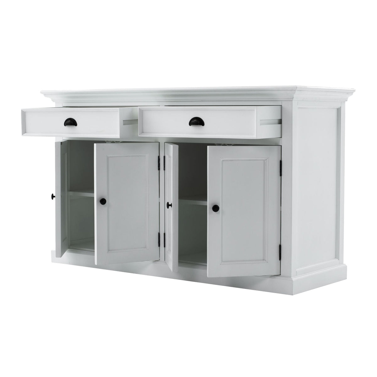 NovaSolo Halifax 57" Classic White Mahogany Buffet Hutch Cabinet With 4 Doors & 2 Adjustable Shelves