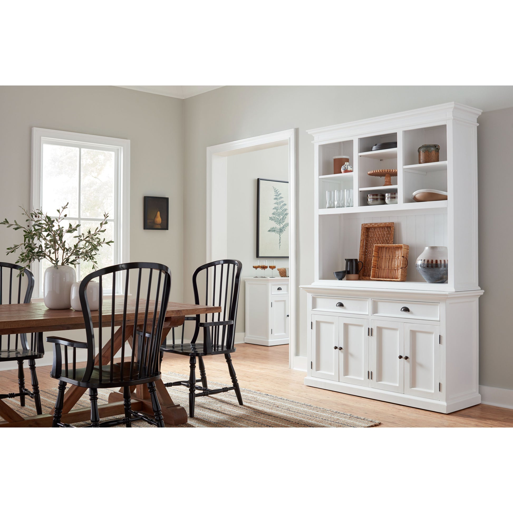 NovaSolo Halifax 57" Classic White Mahogany Buffet Hutch Cabinet With 4 Doors & 2 Adjustable Shelves