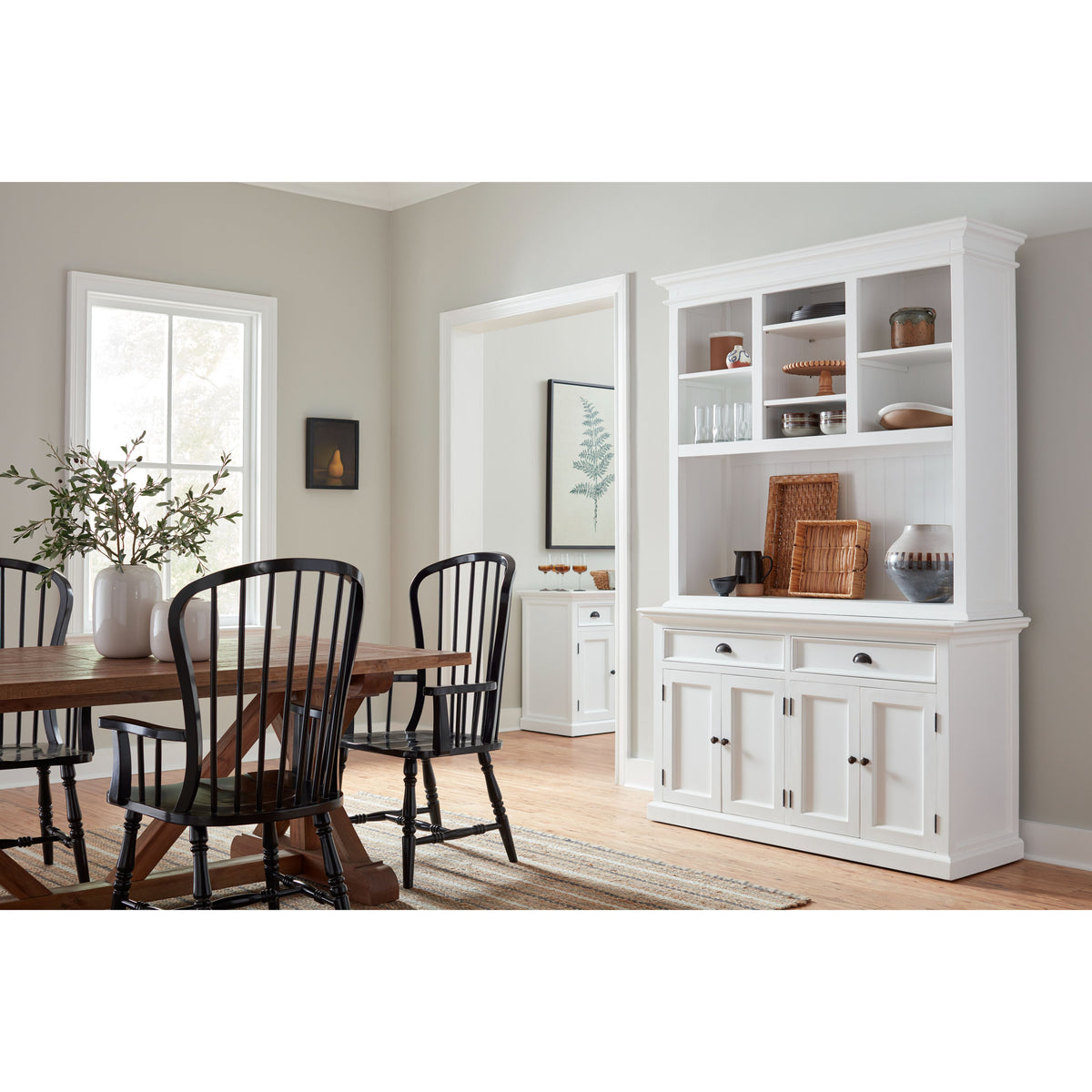 NovaSolo Halifax 57" Classic White Mahogany Buffet Hutch Cabinet With 4 Doors & 2 Adjustable Shelves