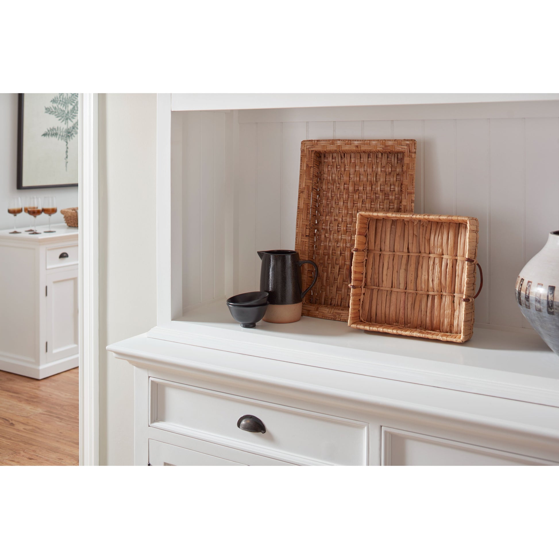 NovaSolo Halifax 57" Classic White Mahogany Buffet Hutch Cabinet With 4 Doors & 2 Adjustable Shelves