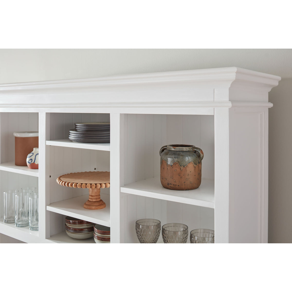 NovaSolo Halifax 57" Classic White Mahogany Buffet Hutch Cabinet With 4 Doors & 2 Adjustable Shelves