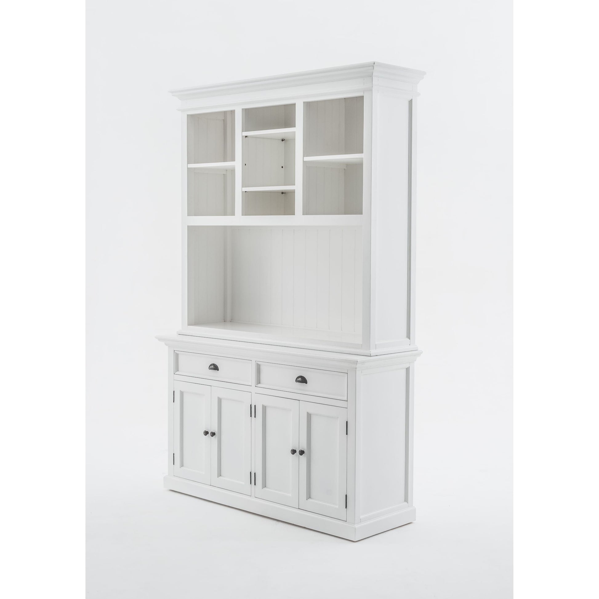NovaSolo Halifax 57" Classic White Mahogany Buffet Hutch Cabinet With 4 Doors & 2 Adjustable Shelves