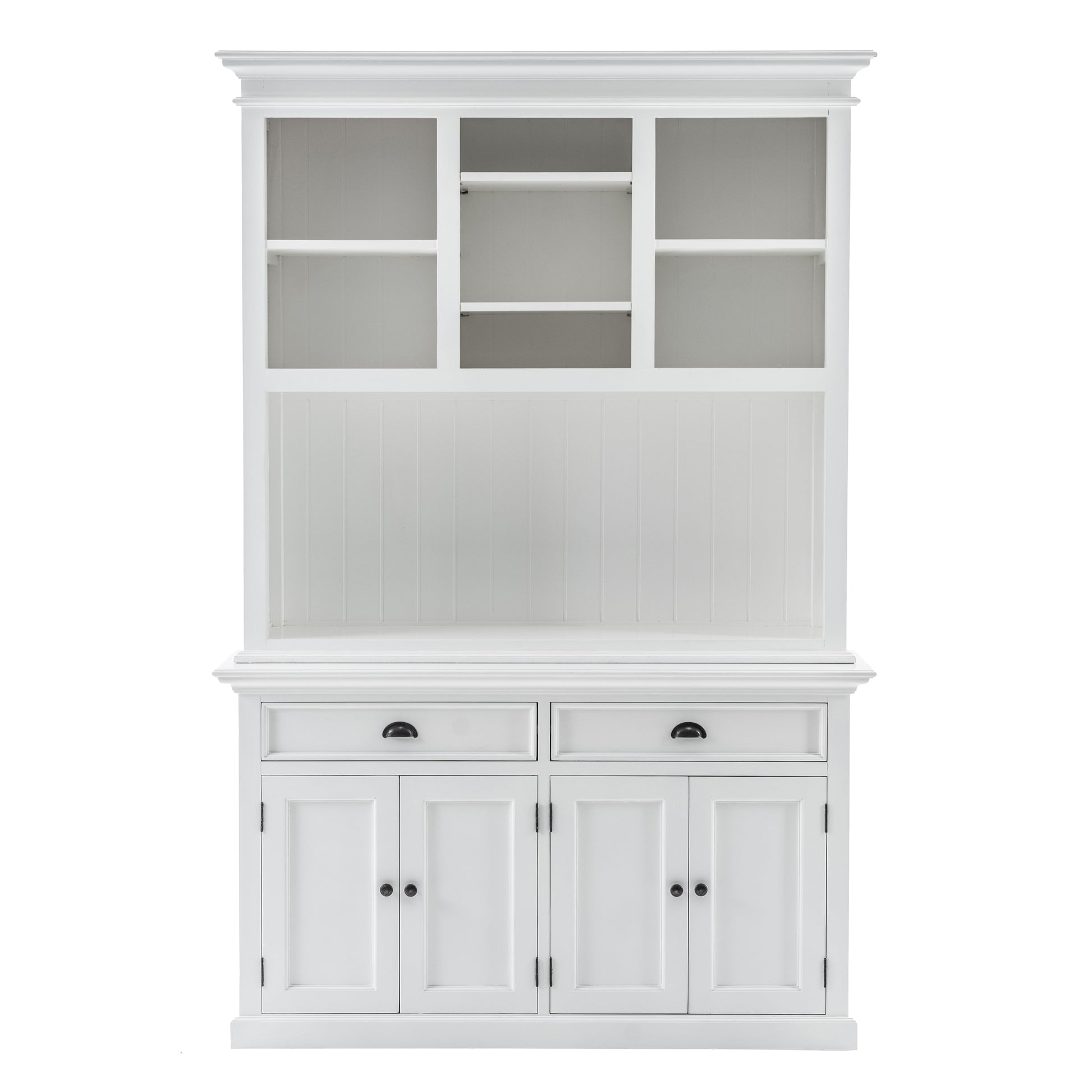 NovaSolo Halifax 57" Classic White Mahogany Buffet Hutch Cabinet With 4 Doors & 2 Adjustable Shelves