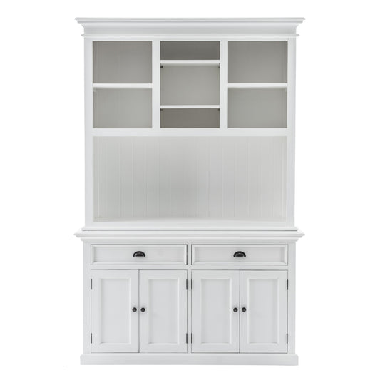 NovaSolo Halifax 57" Classic White Mahogany Buffet Hutch Cabinet With 4 Doors & 2 Adjustable Shelves