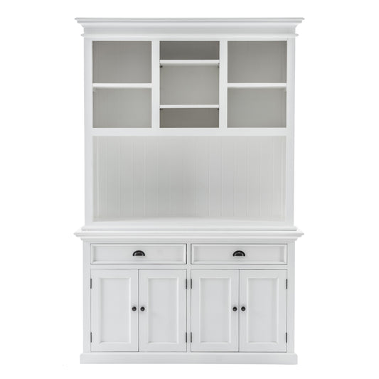 NovaSolo Halifax 57" Classic White Mahogany Buffet Hutch Cabinet With 4 Doors & 2 Adjustable Shelves