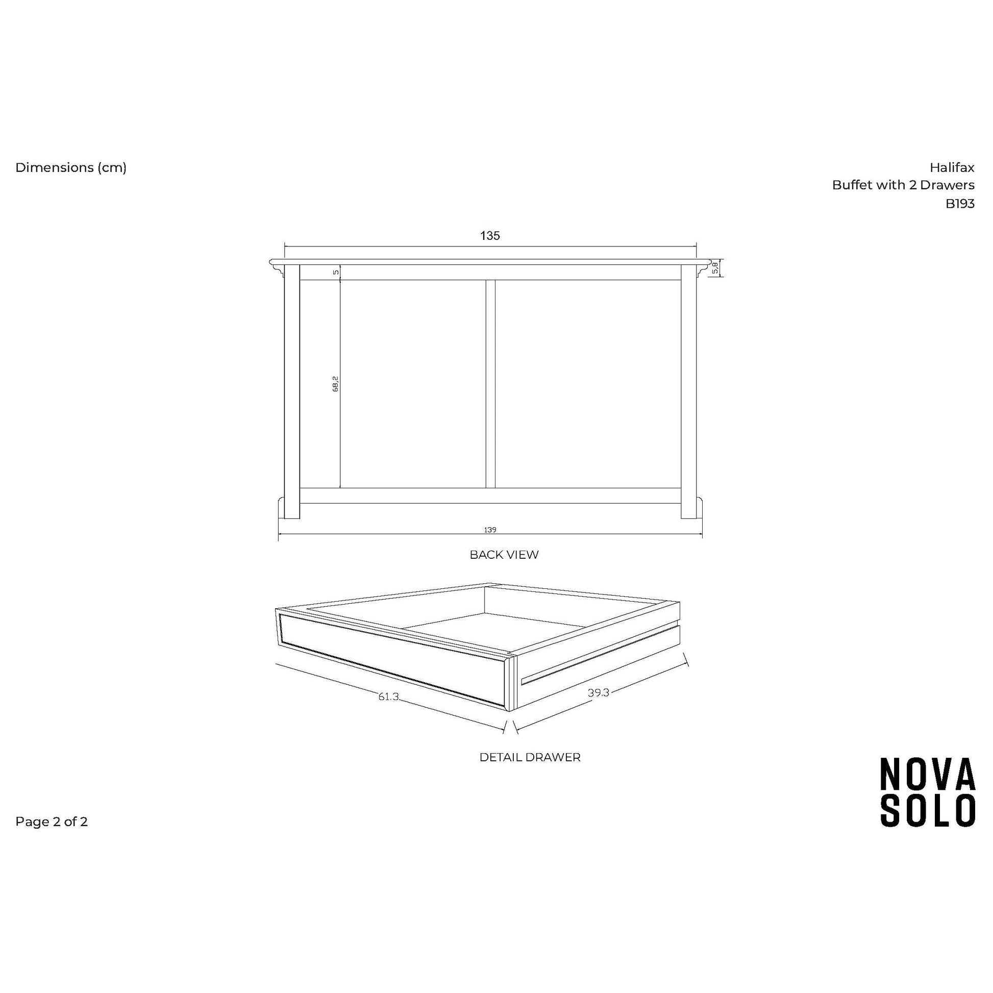 NovaSolo Halifax 57" Classic White Mahogany Buffet With 2 Drawers